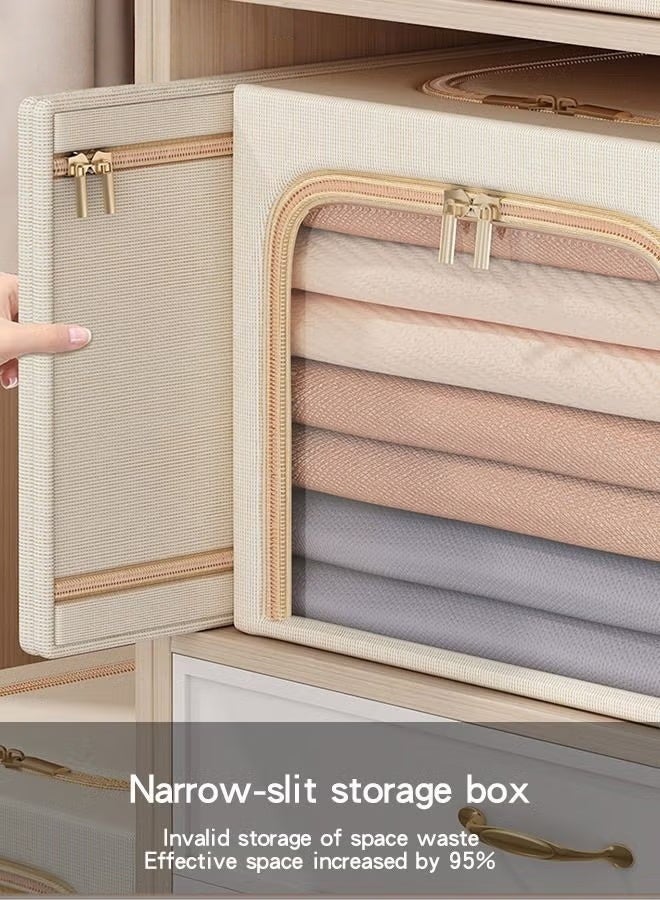 مربع الملابس القابلة للطي,53x35x30cm,2 قطعة أكسفورد النسيج خزانة منظم حقيبة مجموعة مع مقابض حمل ونافذة واضحة,56L كبيرة القدرة الصلب إطار سلالات تخزين لبطانيات الفراش لعب هدية - Image 2